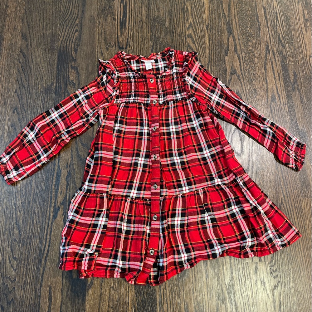 Cat & Jack Beautiful Plaid Holiday Dress with Gold Detail